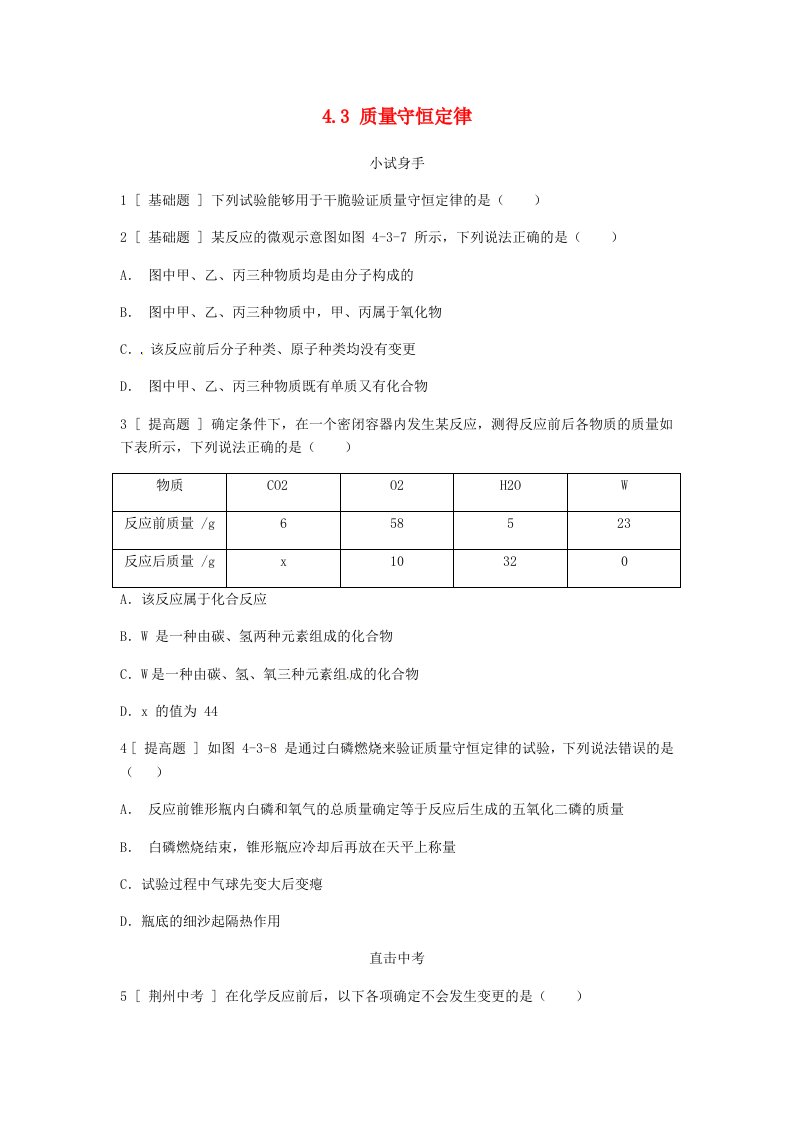 2023年秋九年级化学上册第四章生命之源