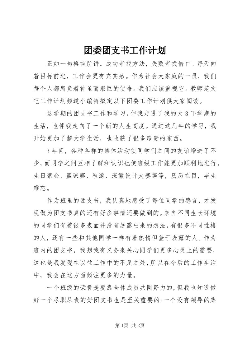 6团委团支书工作计划