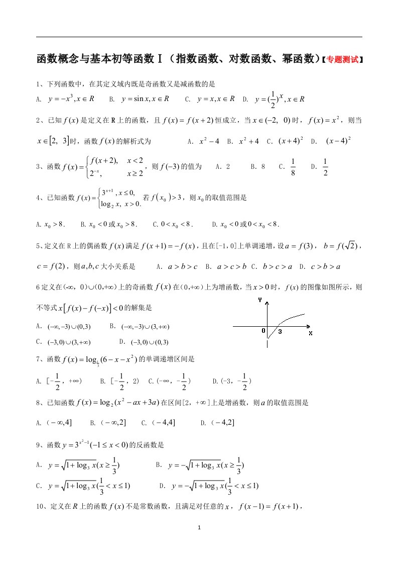 指数函数对数函数幂函数训练教师版