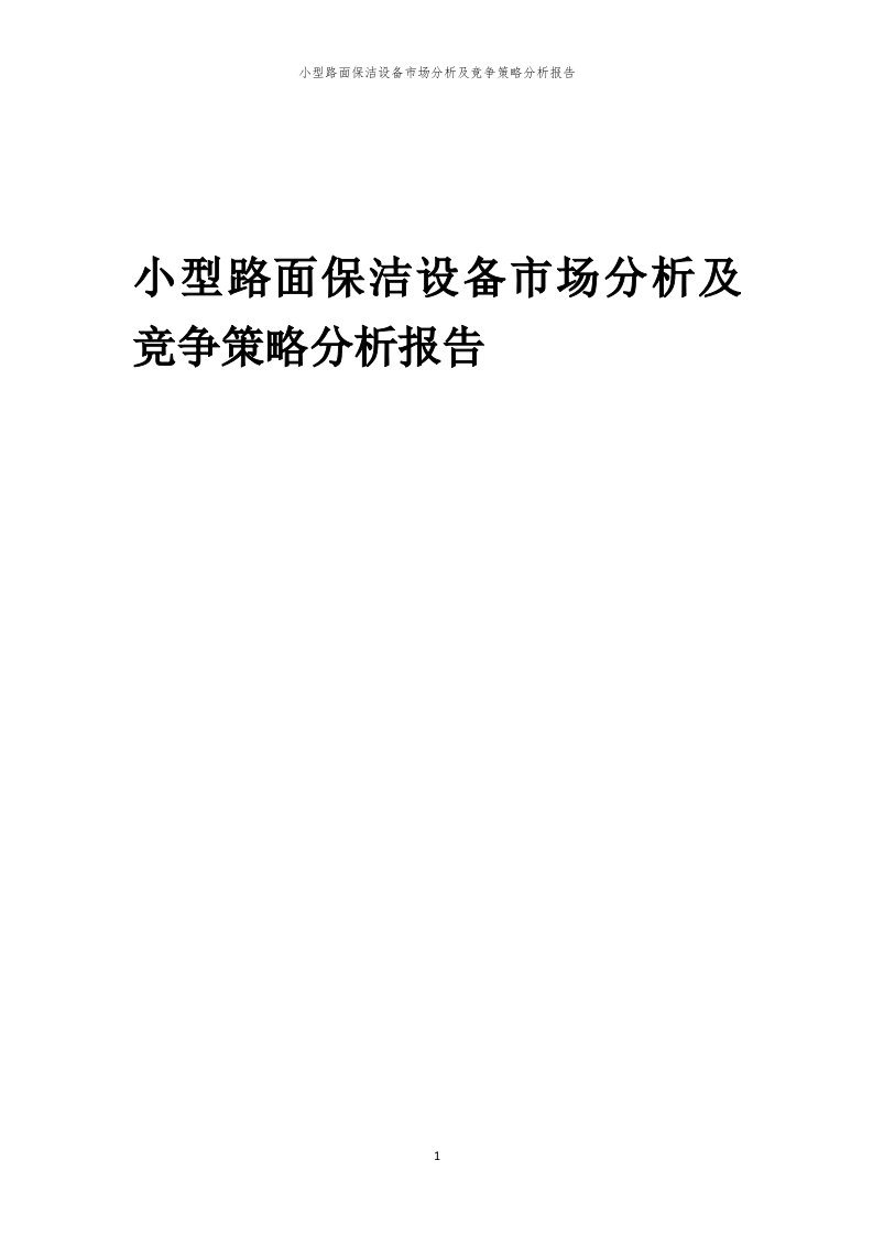 小型路面保洁设备市场分析及竞争策略分析报告