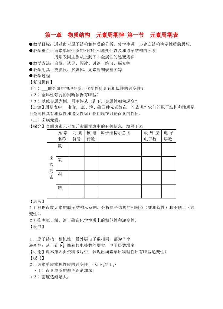 高中化学元素周期表教案16新人教版必修