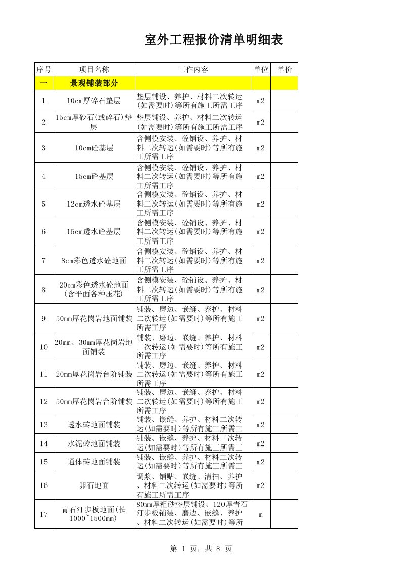 室外工程报价清单明细表(1)