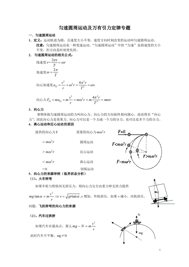 匀速圆周运动及万有引力定律专题免费