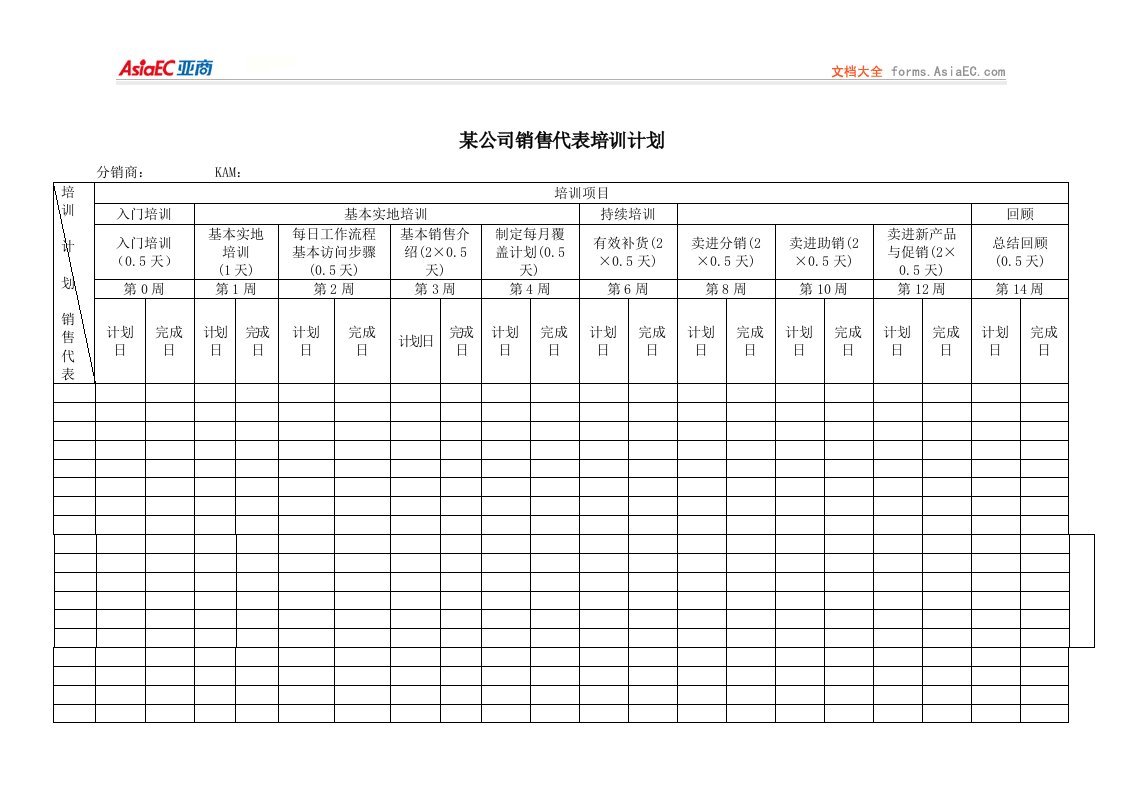 某公司销售代表培训计划(doc)-销售管理