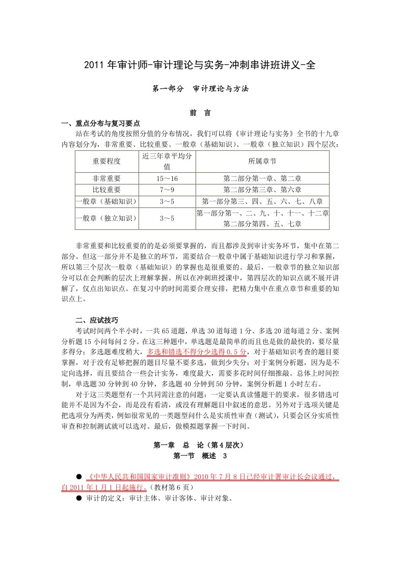 其它考试审计师审计理论与实务冲刺串讲班讲义全