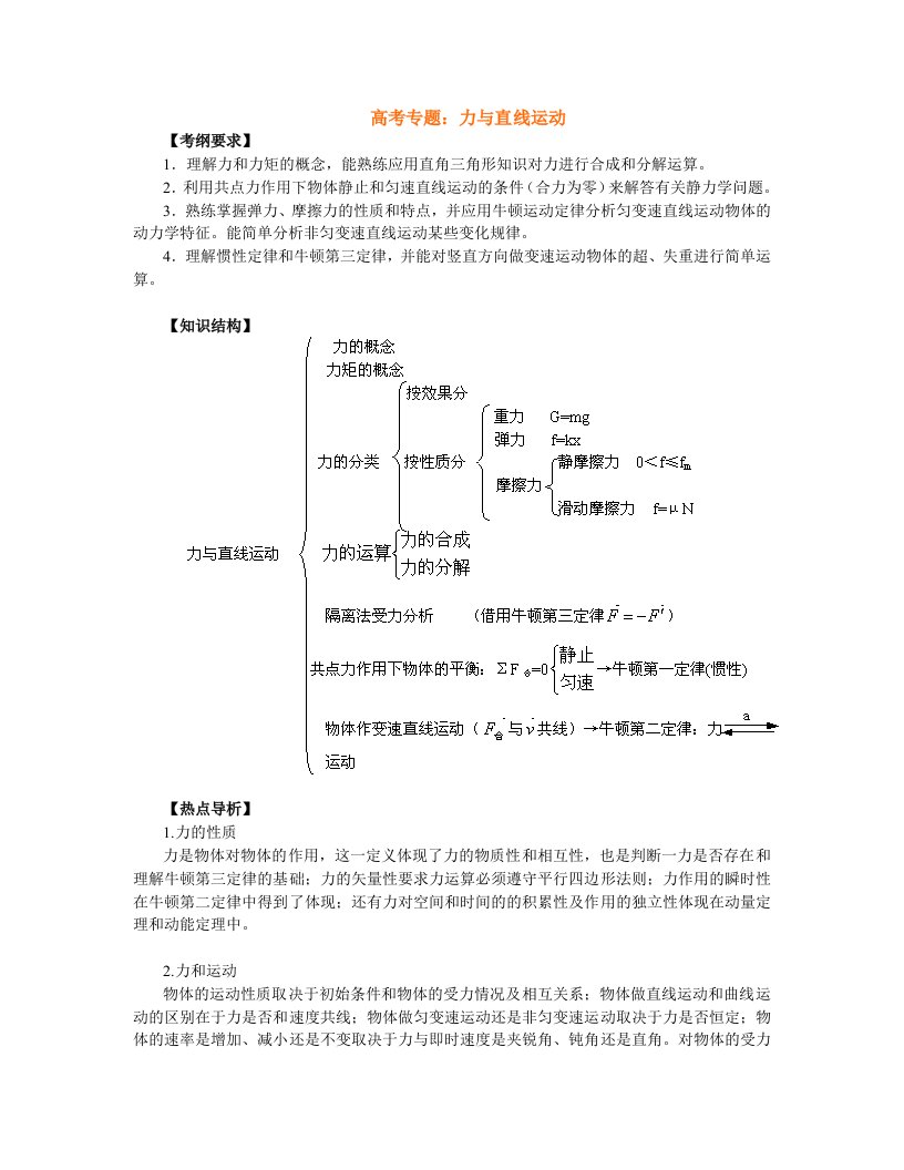 高考专题：力与直线运动