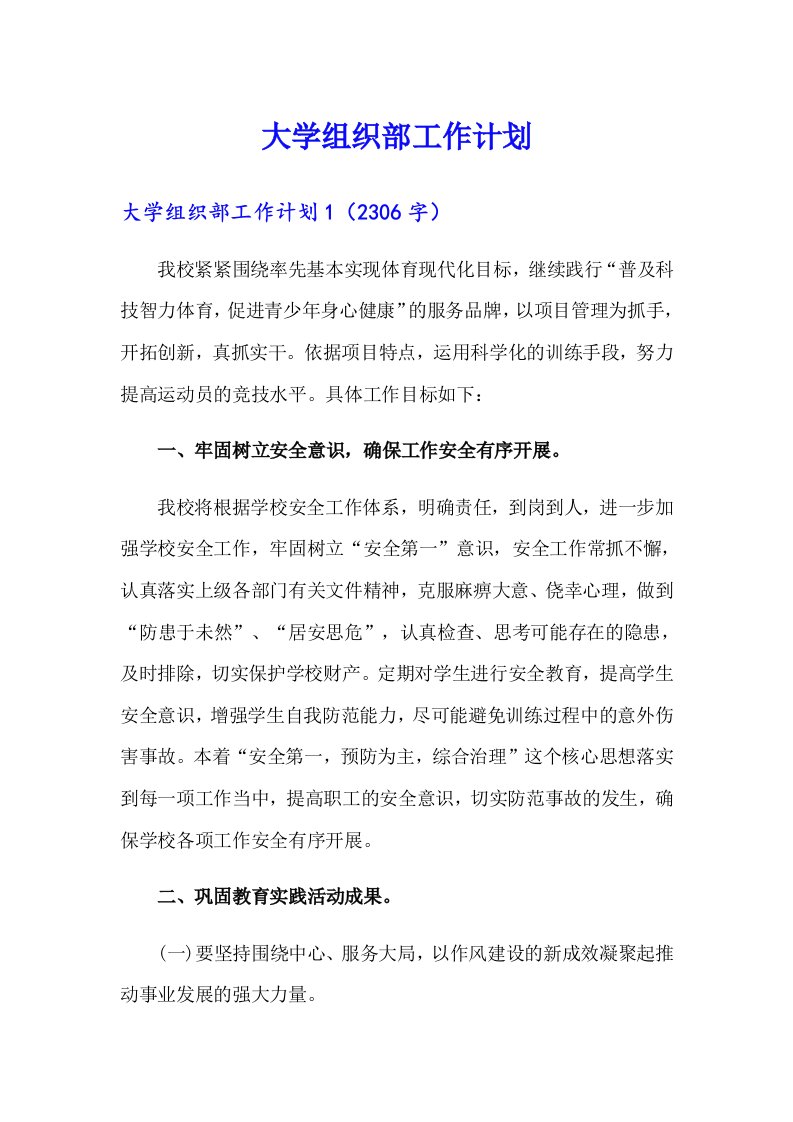 大学组织部工作计划