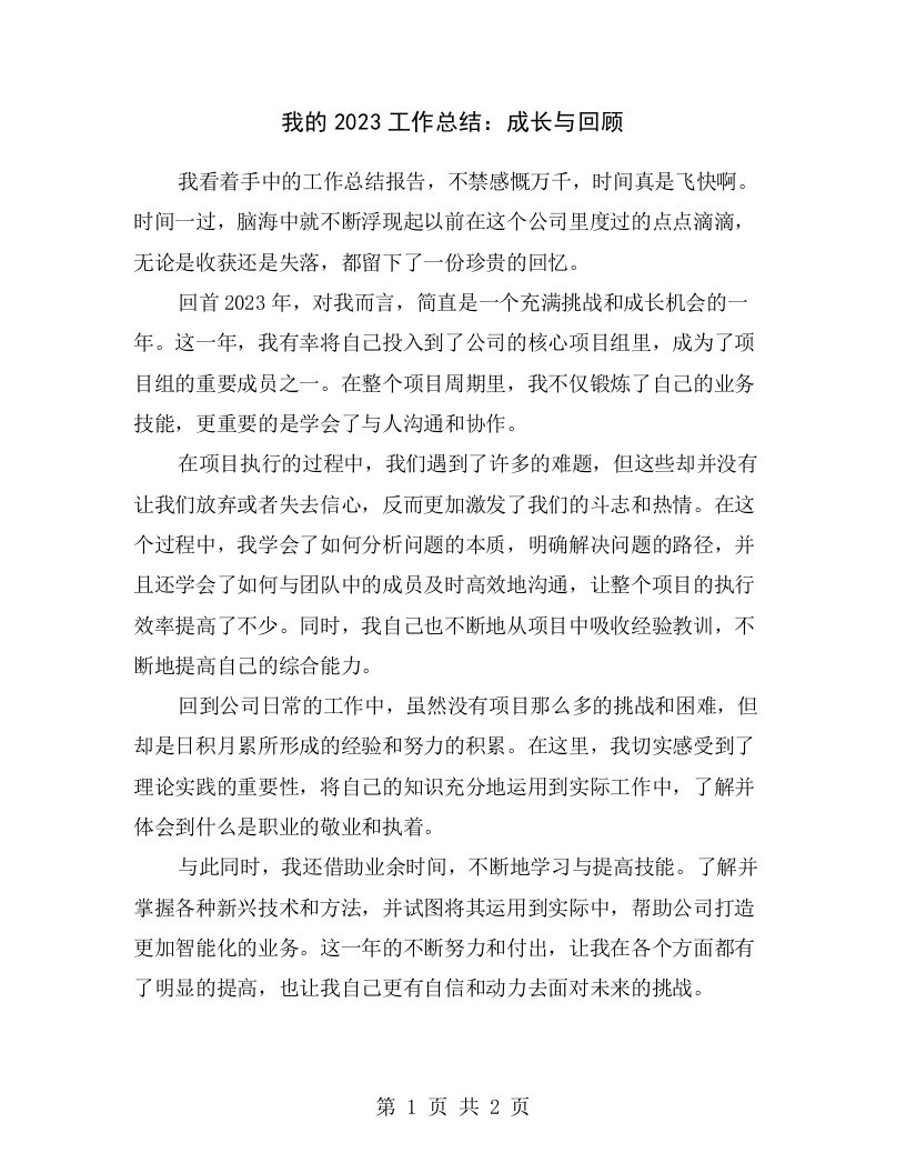 我的2023工作总结：成长与回顾