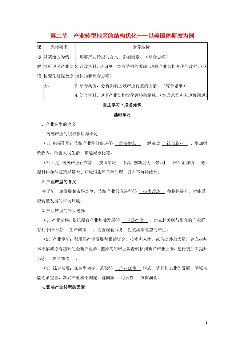 2022年新教材高中地理第二章区域发展第二节产业转型地区的结构优化__以美国休斯敦为例学案湘教版选择性必修第二册