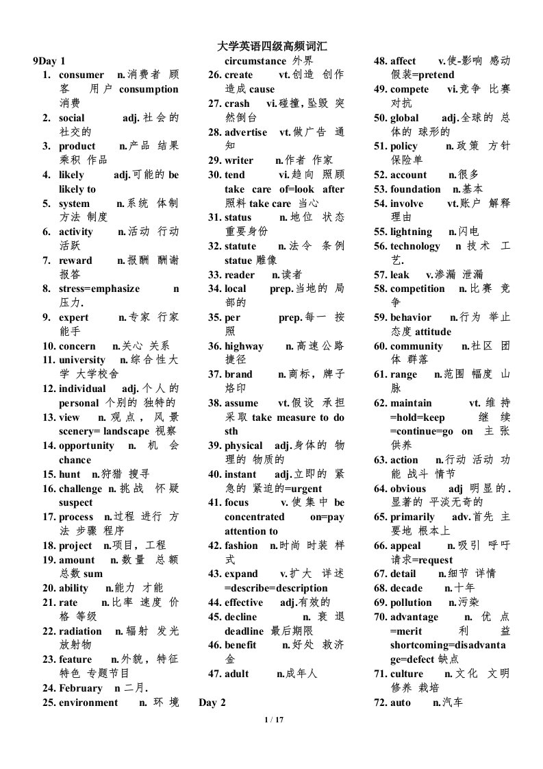 知识汇总大学英语四级考试核心高频词汇突破修正版