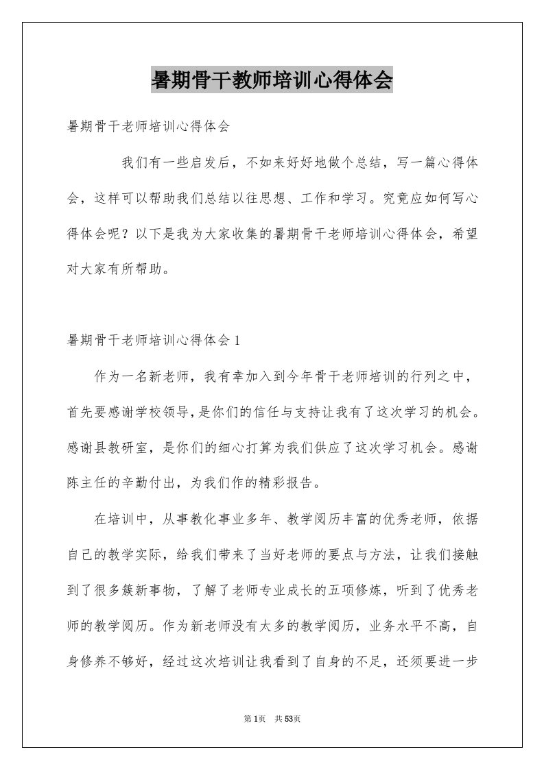 暑期骨干教师培训心得体会例文