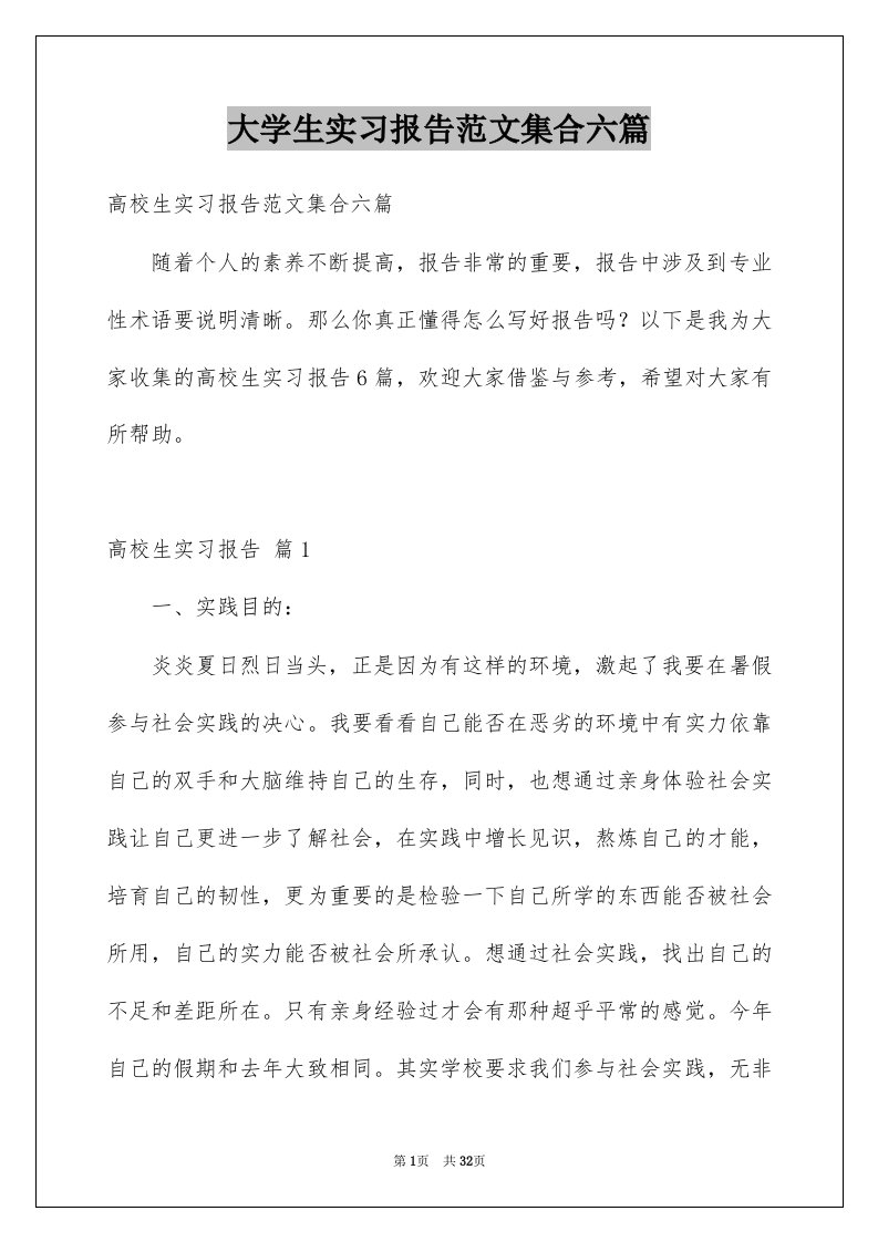 大学生实习报告范文集合六篇例文