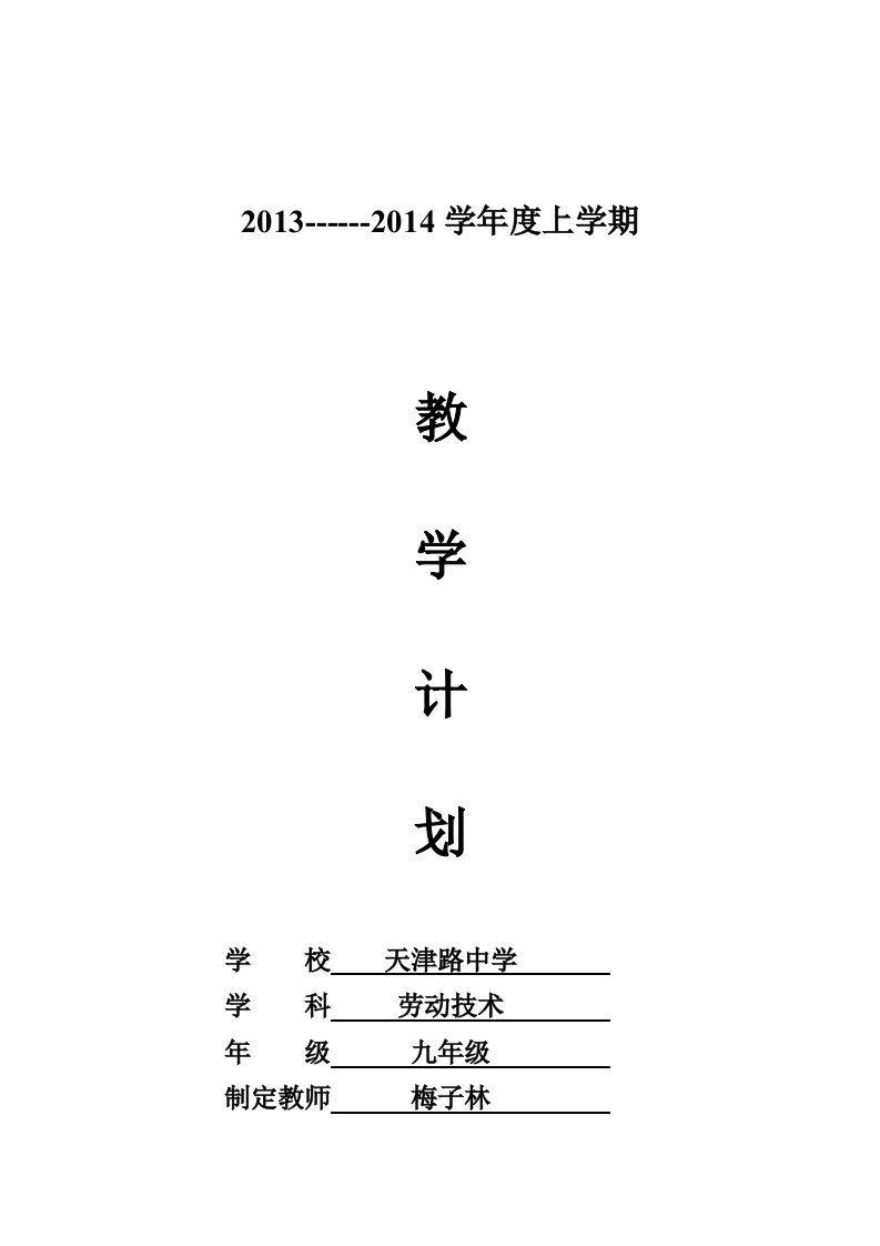 九年级劳动技术教学计划