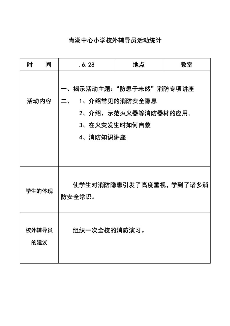 青湖中心小学校外辅导员活动记录