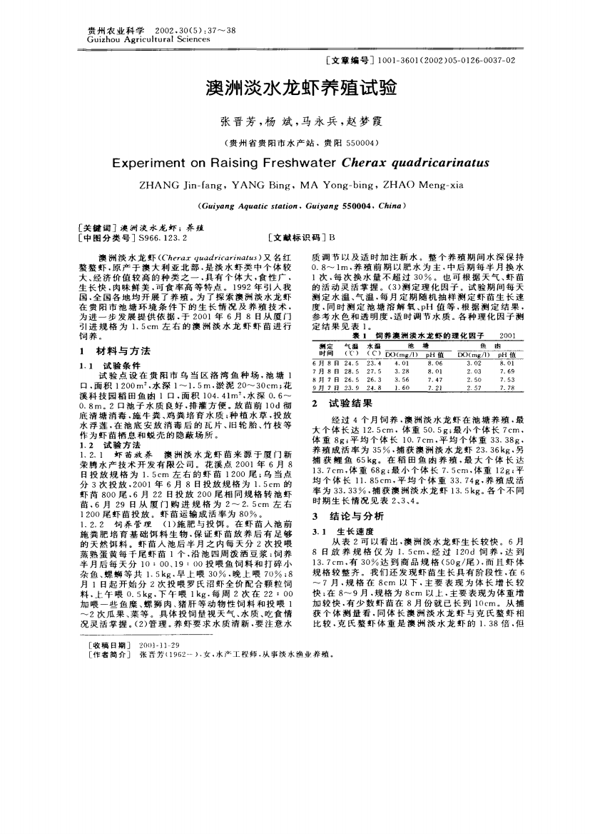 澳洲淡水龙虾养殖试验