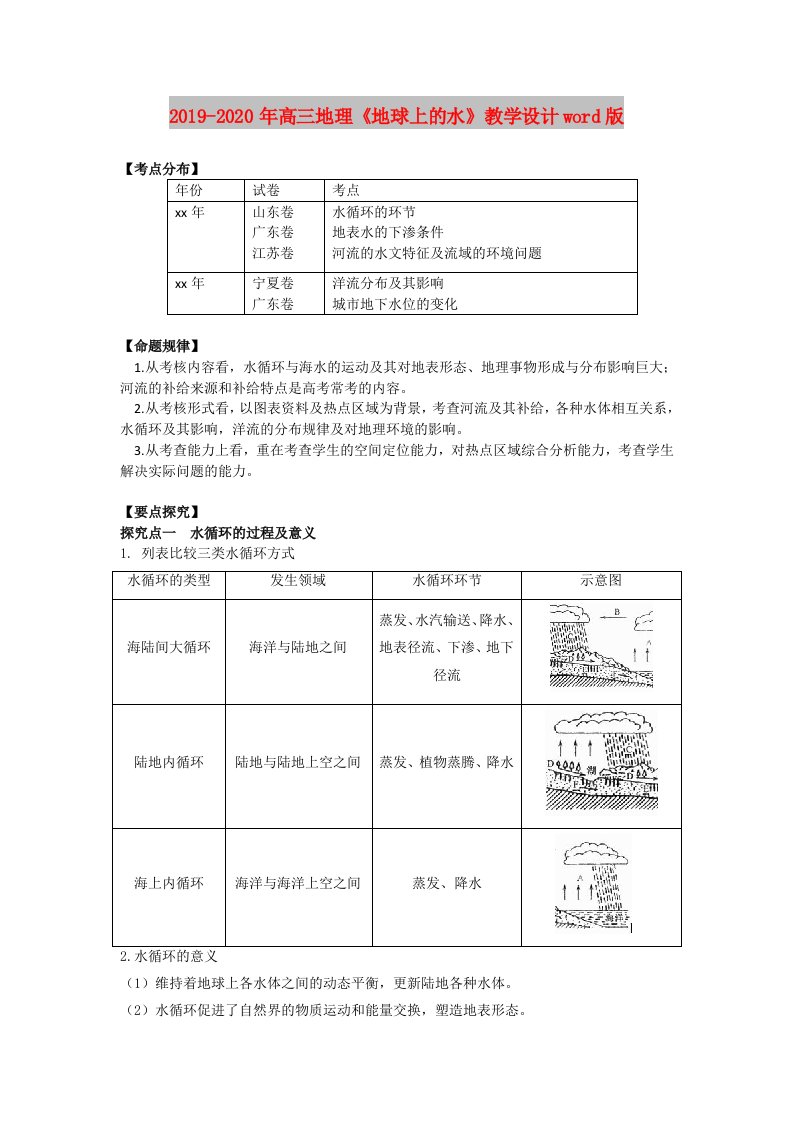 2019-2020年高三地理《地球上的水》教学设计word版