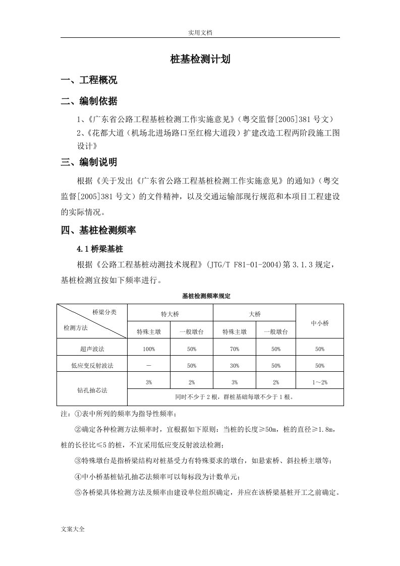 桩基检测计划清单(方案设计)