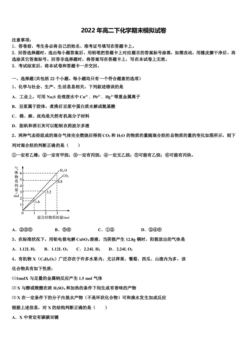 四川省绿然国际学校2022年高二化学第二学期期末达标检测试题含解析