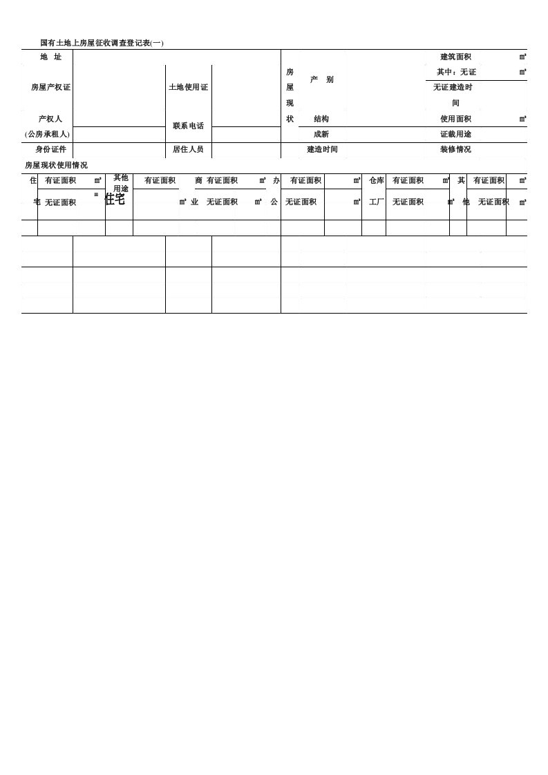 国有土地上房屋征收调查登记表