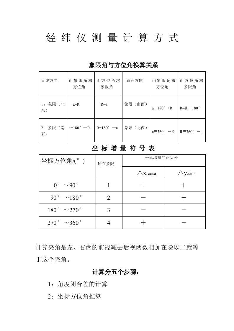 经纬仪测量计算方式