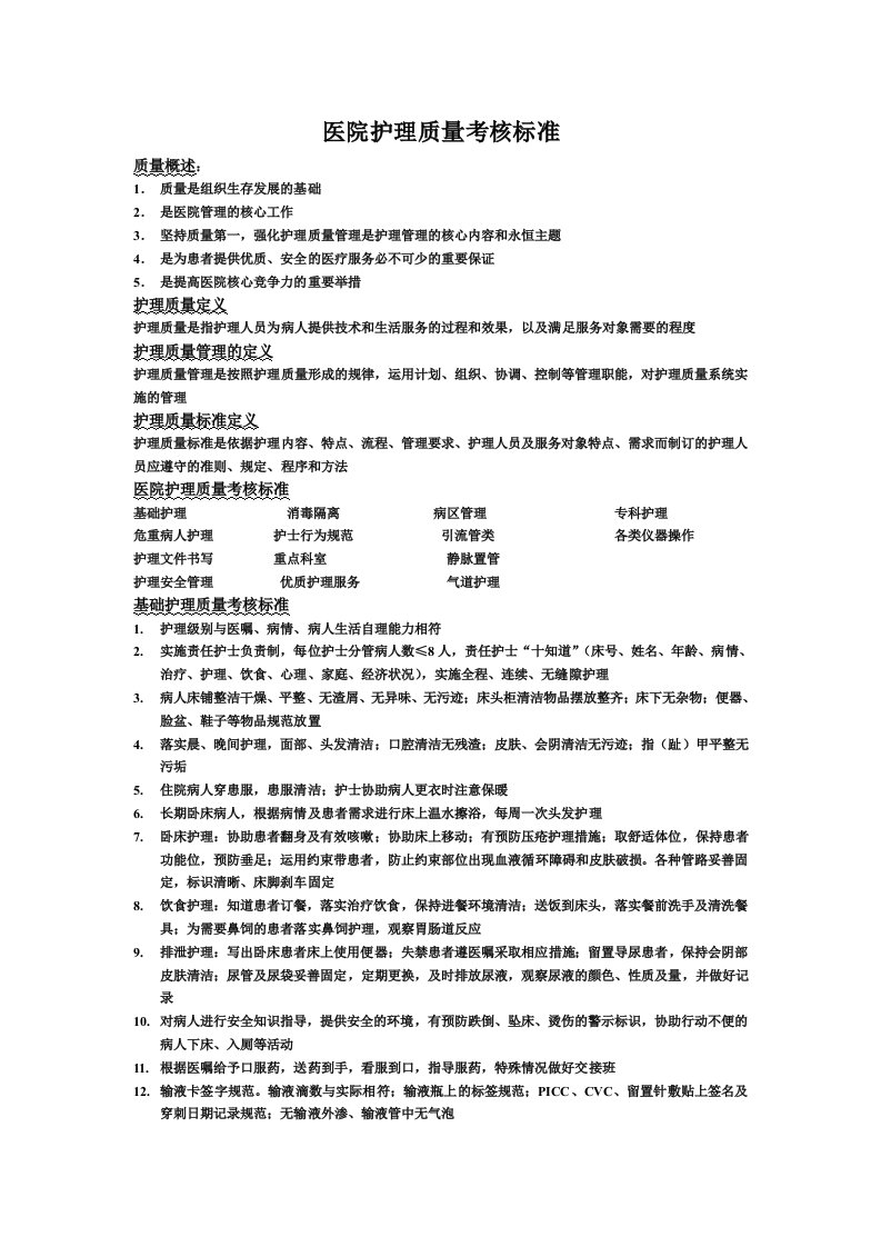 医院护理质量考核标准文本1