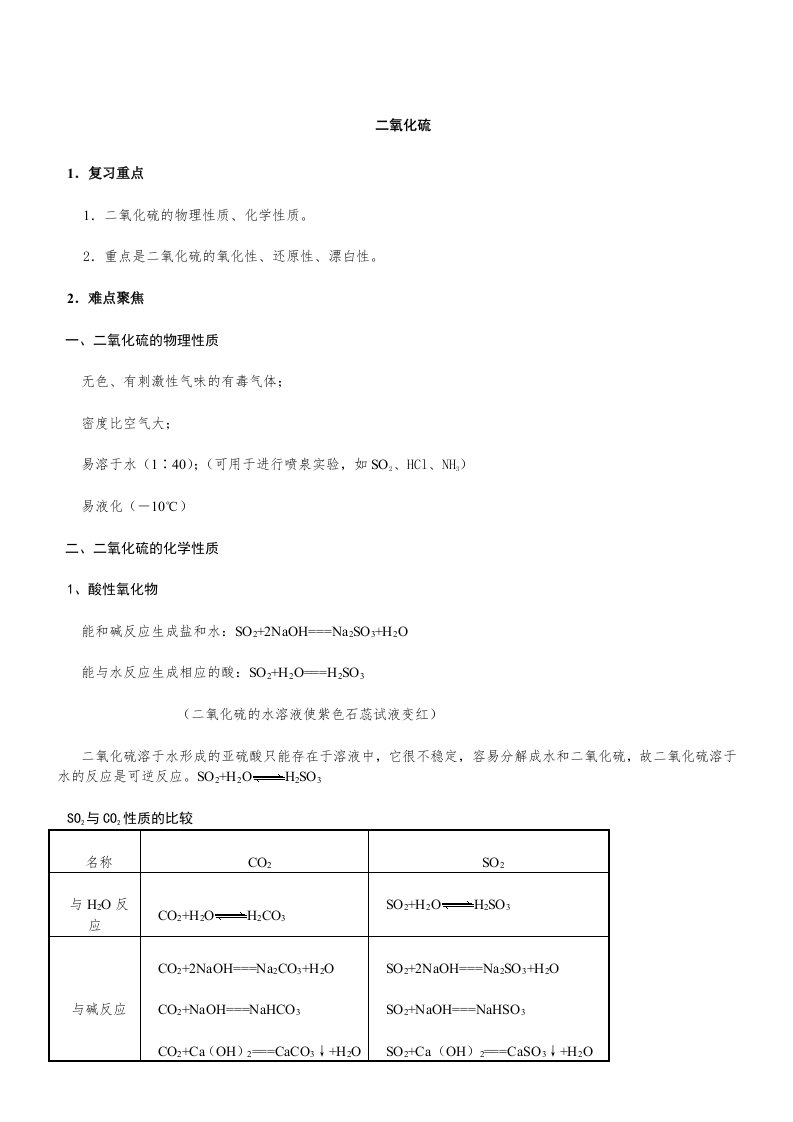 二氧化硫的知识归纳