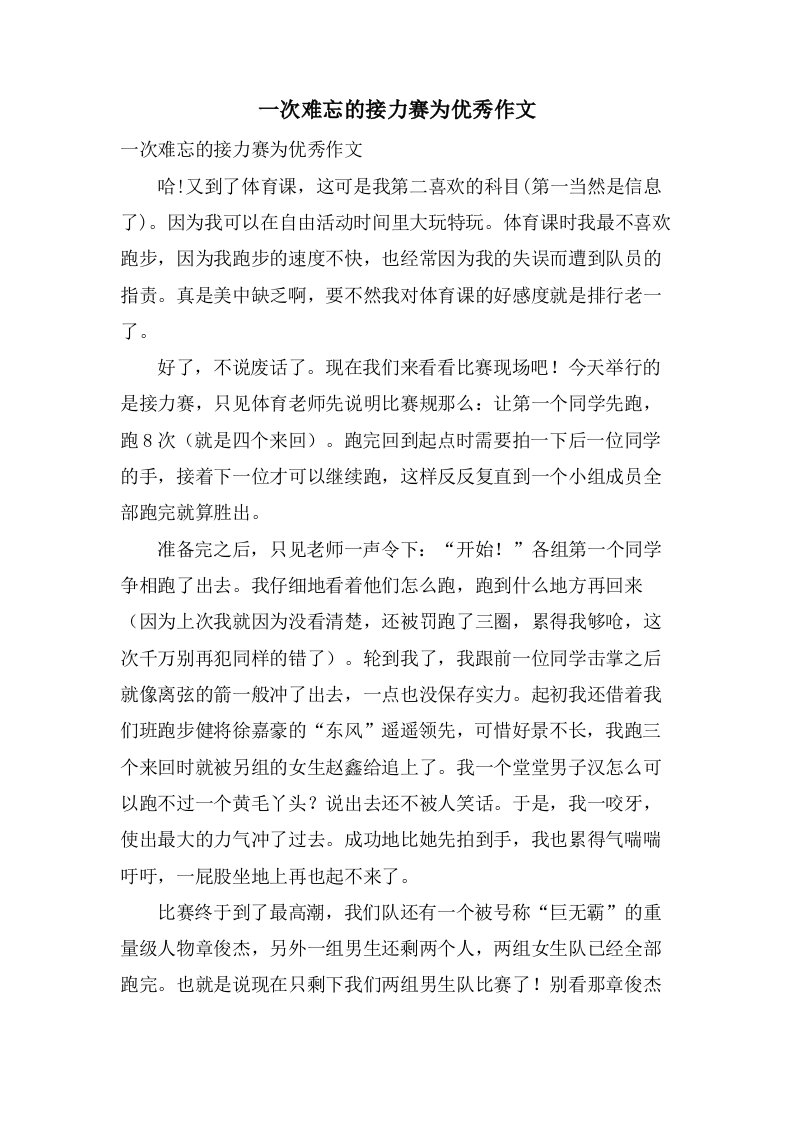 一次难忘的接力赛为作文