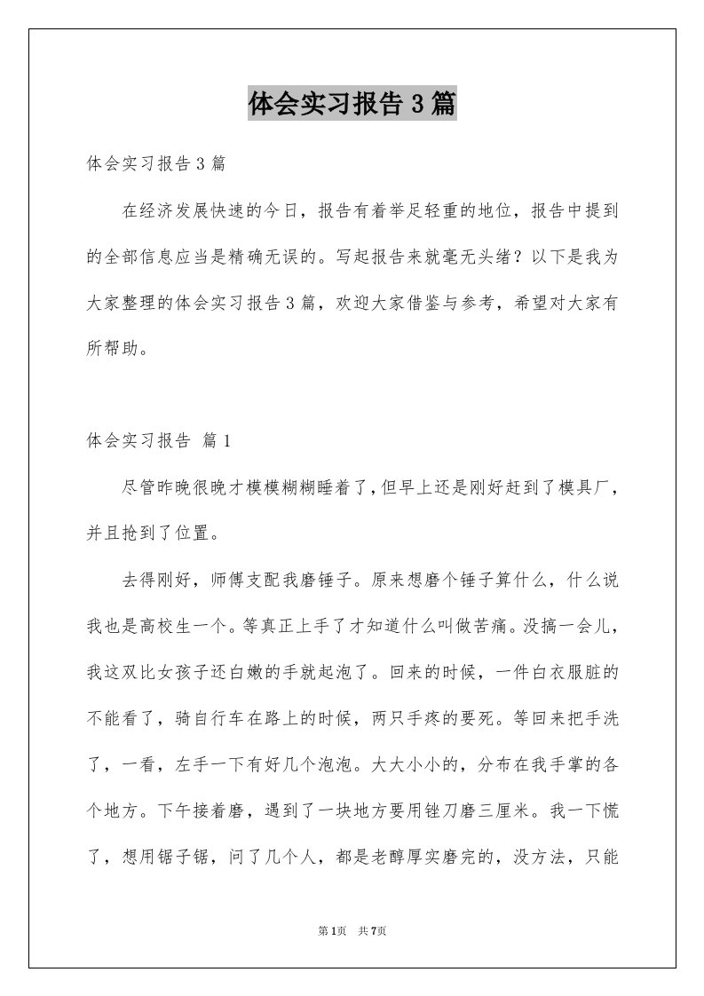 体会实习报告3篇汇编