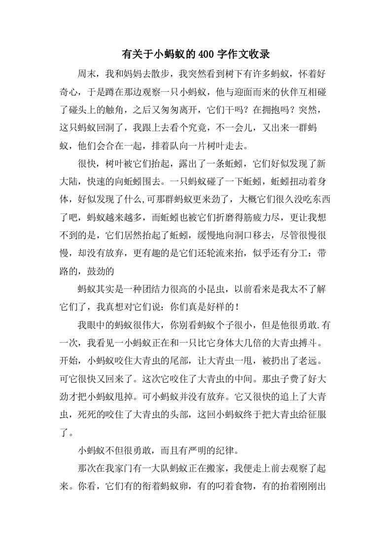 有关于小蚂蚁的400字作文收录