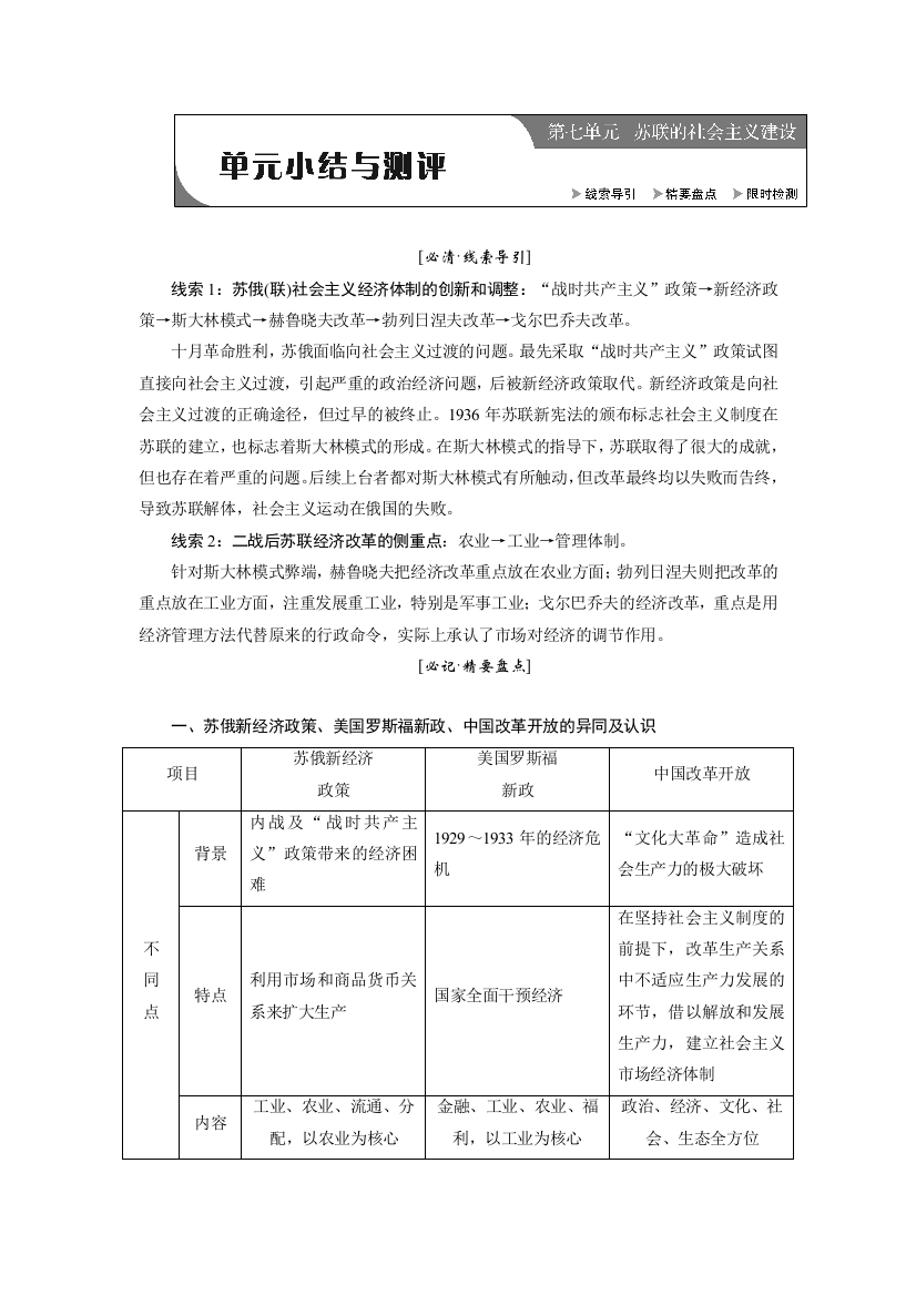 2019历史同步新增分方案人教版必修二讲义：第七单元