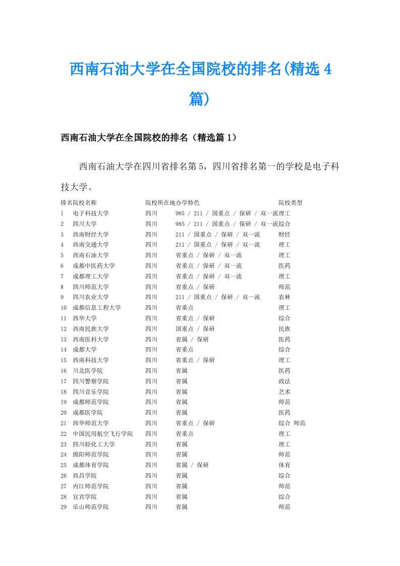 西南石油大学在全国院校的排名(精选4篇)