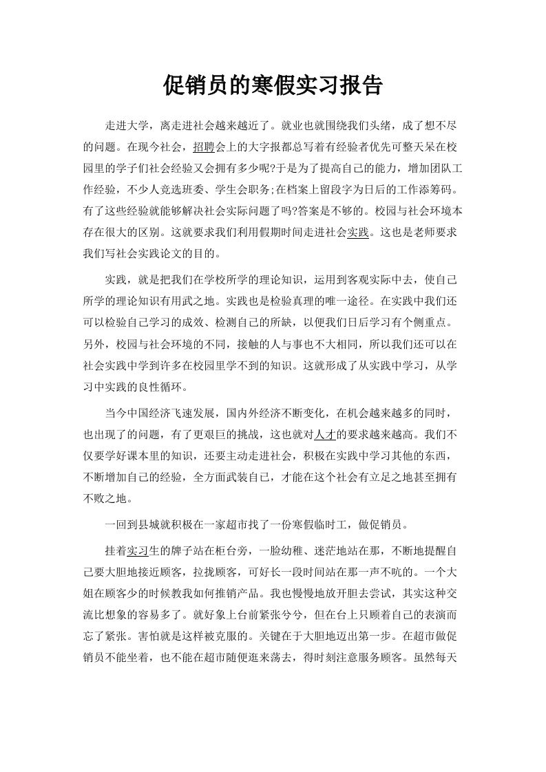 促销员的寒假实习报告