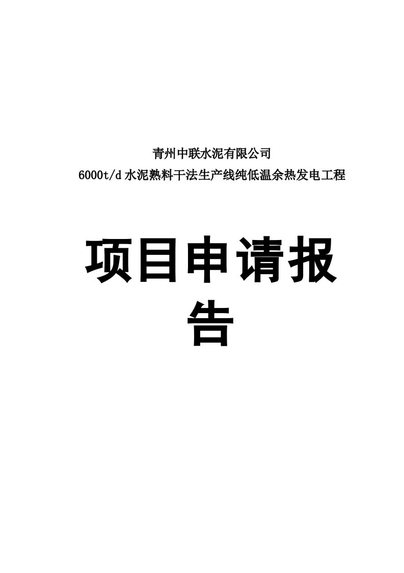 青州中联水泥9MW余热发电项目可行性研究报告