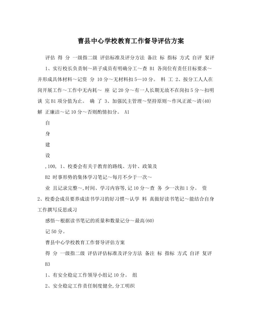 曹县中心学校教育工作督导评估方案