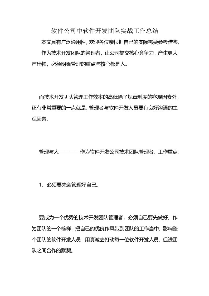 软件公司中软件开发团队实战工作总结