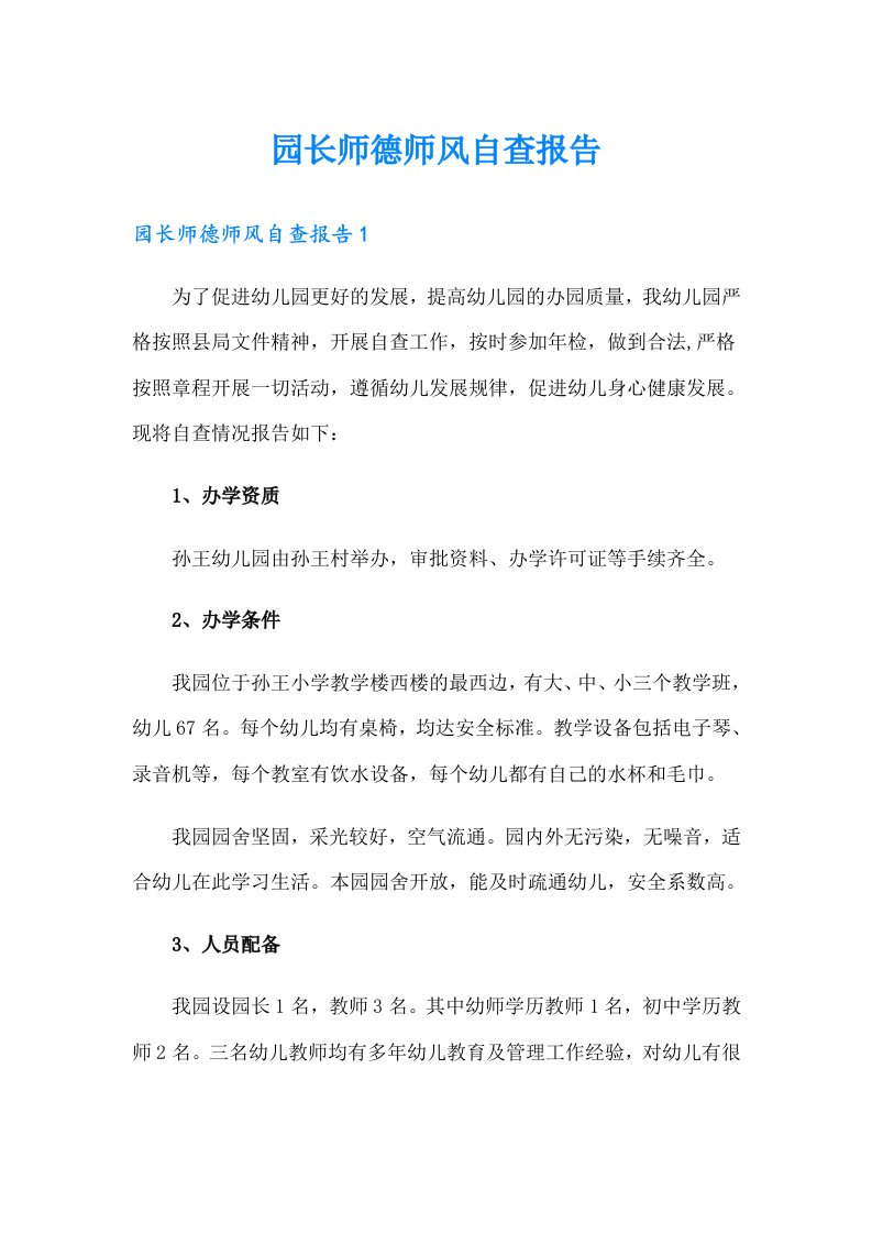 园长师德师风自查报告