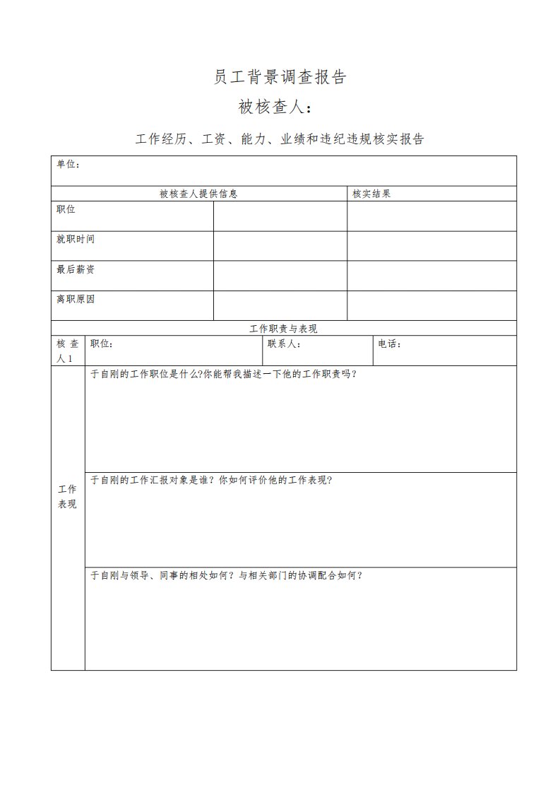 员工背景调查报告【范本模板】