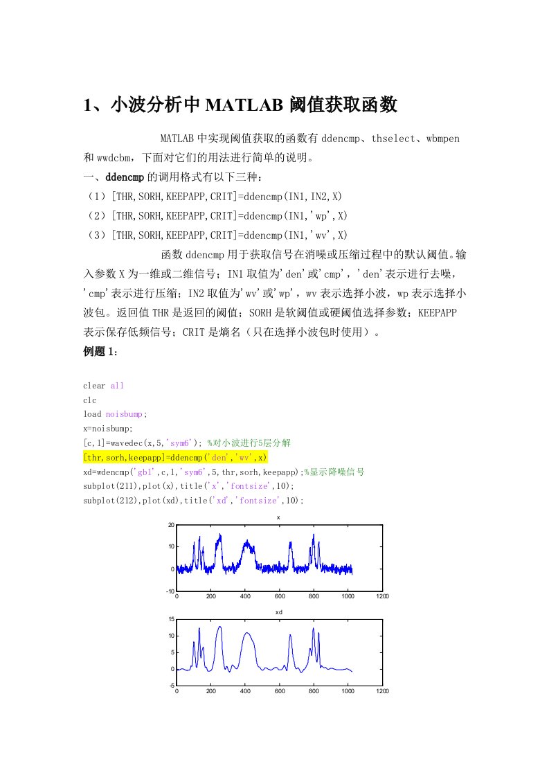 小波分析中matlab阈值获取函数及其应用附程序代码word