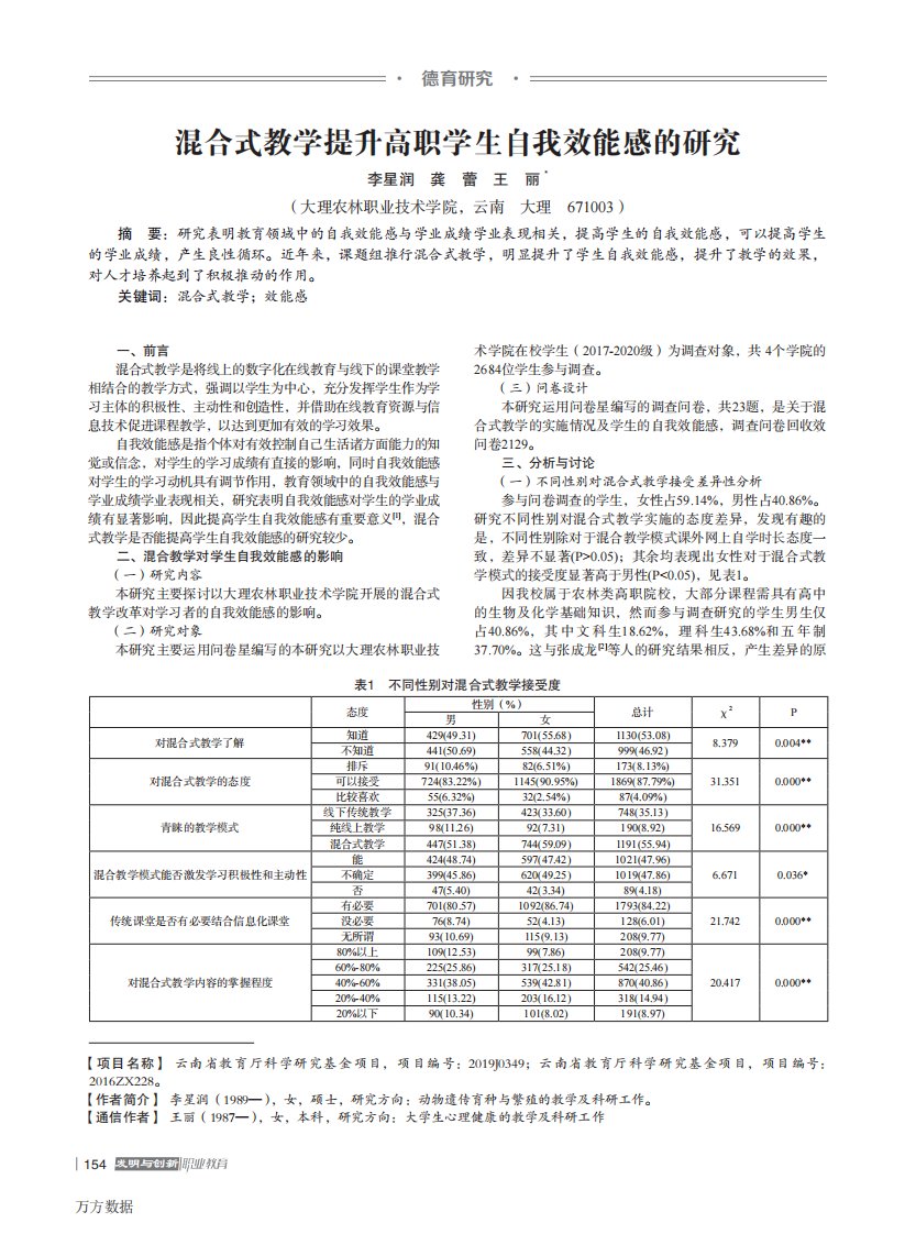 混合式教学提升高职学生自我效能感的研究