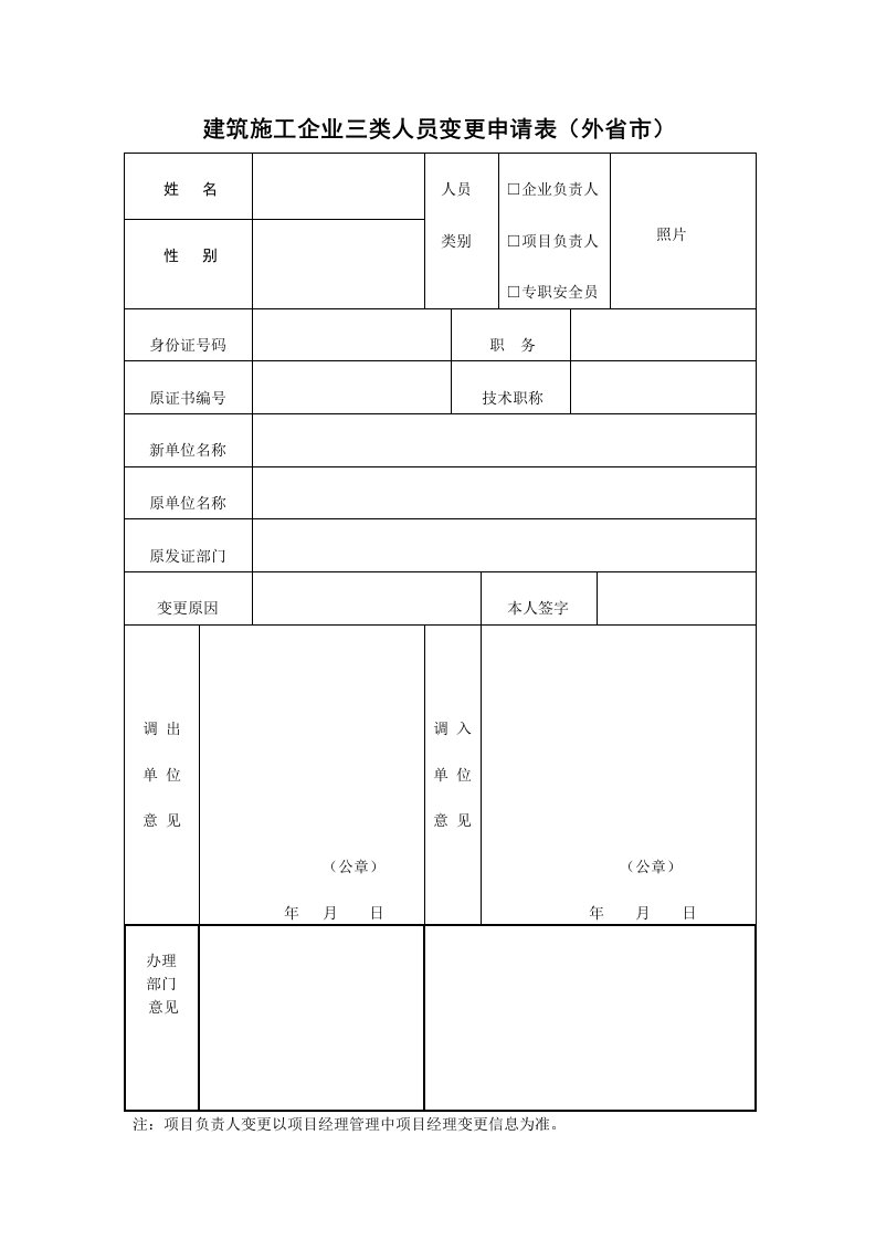 外省市三类人员变更表