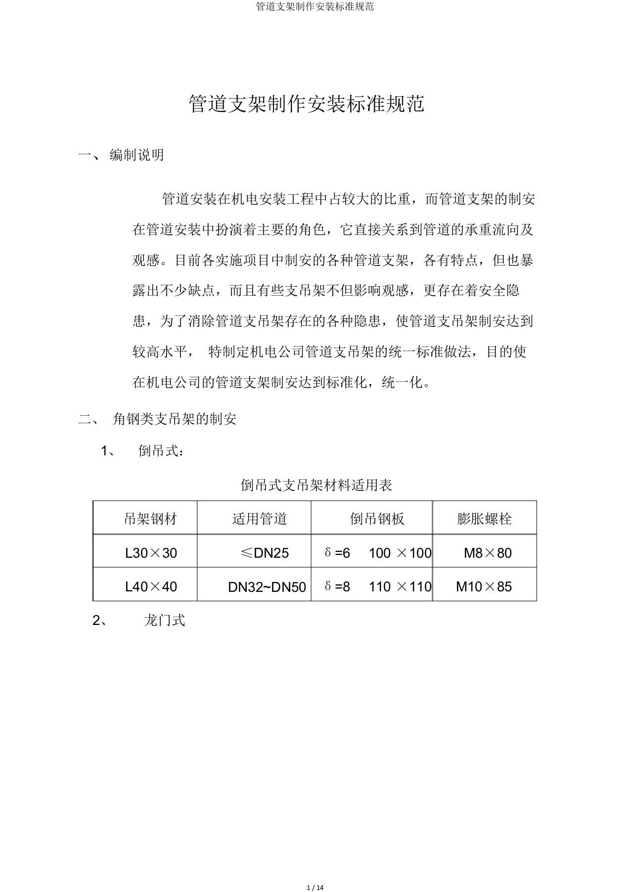 管道支架制作安装标准规范