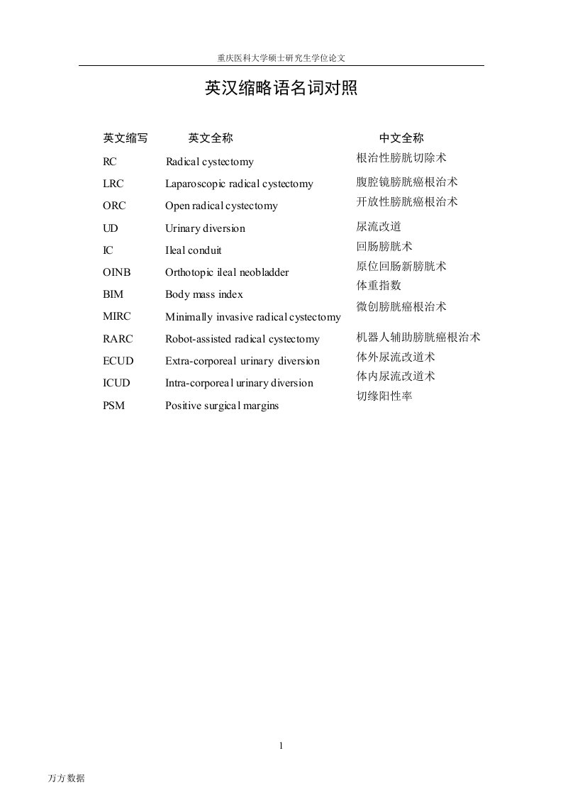 腹腔镜膀胱全切回肠膀胱术与原位回肠新膀胱术近期疗效比较-外科学(泌尿外科)专业毕业论文