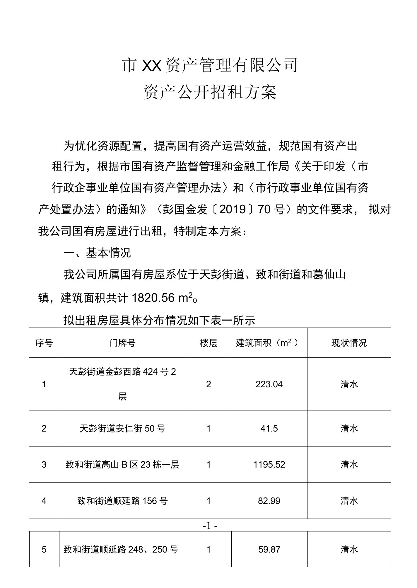 国有企业资产公开招租方案