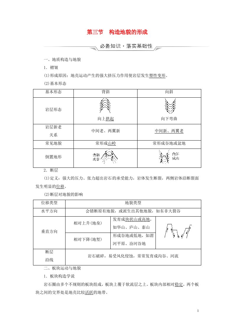 2023版高考地理一轮总复习第4章地表形态的塑造第3节构造地貌的形成教师用书