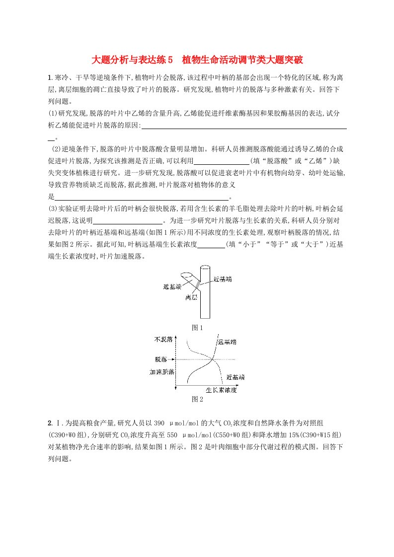 新高考新教材2024届高考生物二轮总复习大题分析与表达练5植物生命活动调节类大题突破