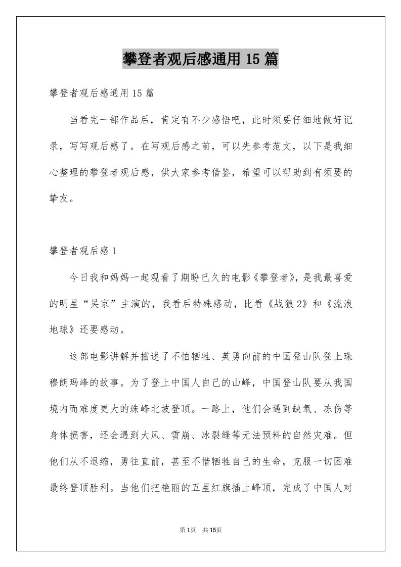 攀登者观后感通用15篇