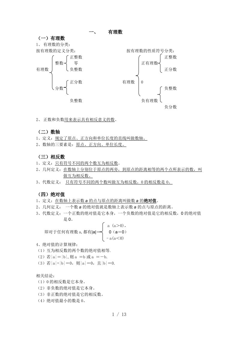 七数学定理概念公式