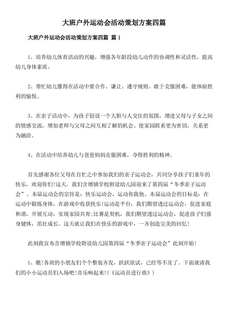 大班户外运动会活动策划方案四篇