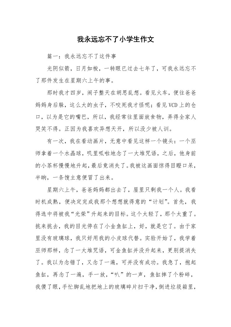 我永远忘不了小学生作文