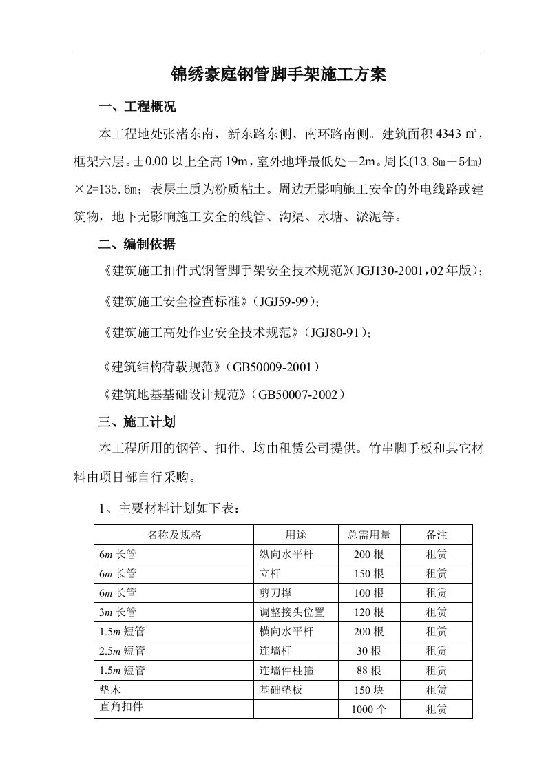 锦绣豪庭脚手架方案(壁厚2.8钢管,高度25m)